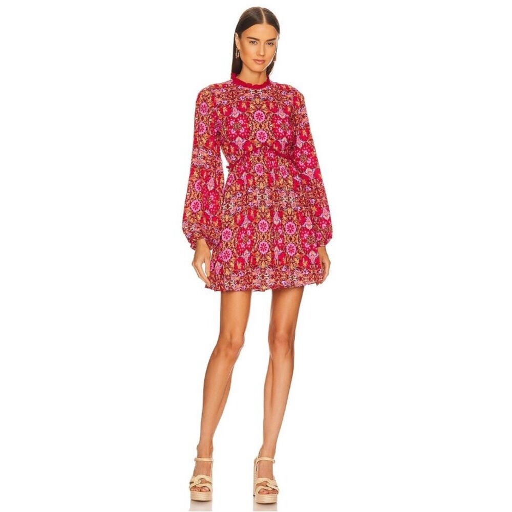 AMUR Codi Floral Long‎ Sleeve Minidress In Rosewood Kaleidoscope Paisley - Picture 12 of 12